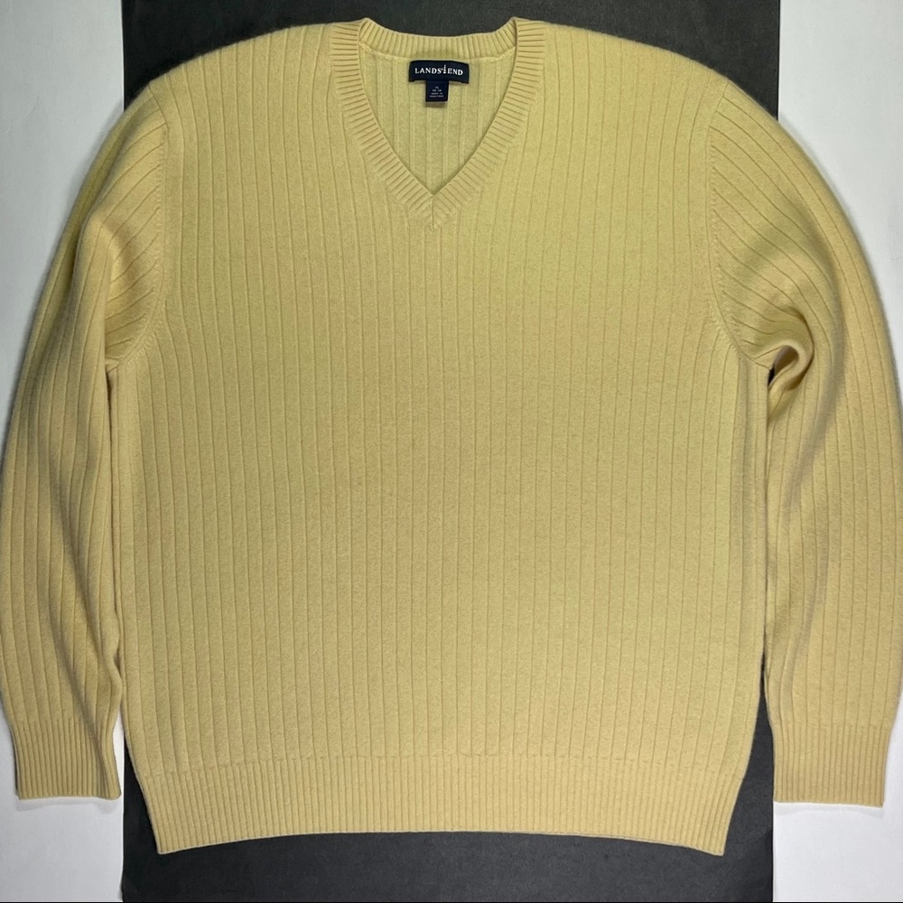 Land’s End Very Soft Cashmere V-neck Ribbed Sweater XL